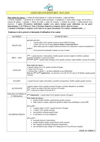 Liste fournitures 25-26 page 1